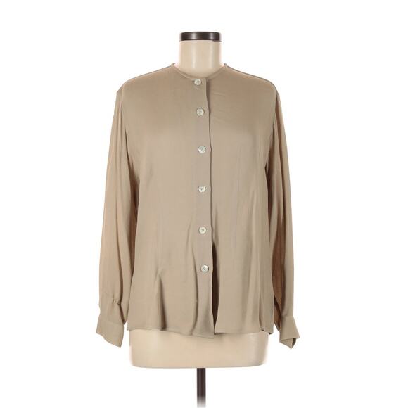 VTG Noidiasolo Knit Silk Collarless Button Down Blouse Beige Tan 44 Medium - Picture 1 of 4